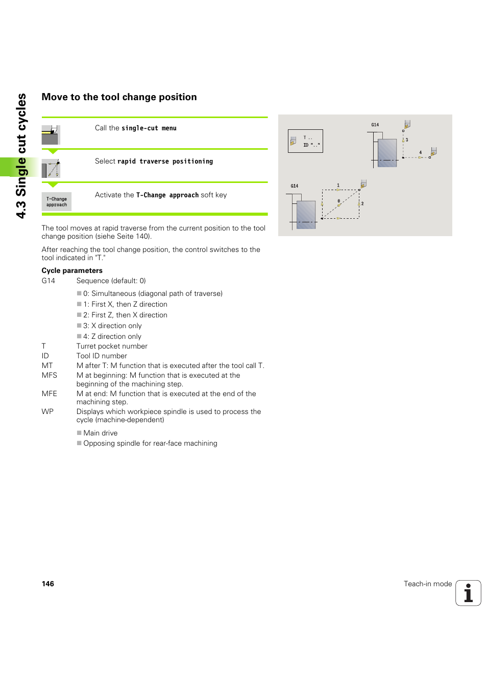 Move to the tool change position, 3 single cut cy cles | HEIDENHAIN SW 68894x-03 User Manual | Page 146 / 654