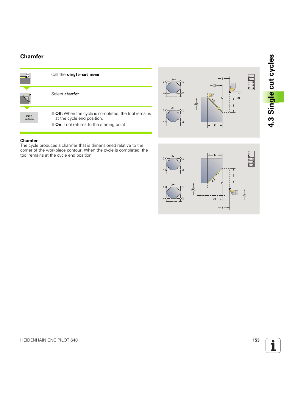 Chamfer, 3 single cut cy cles | HEIDENHAIN SW 68894x-03 User Manual | Page 153 / 654
