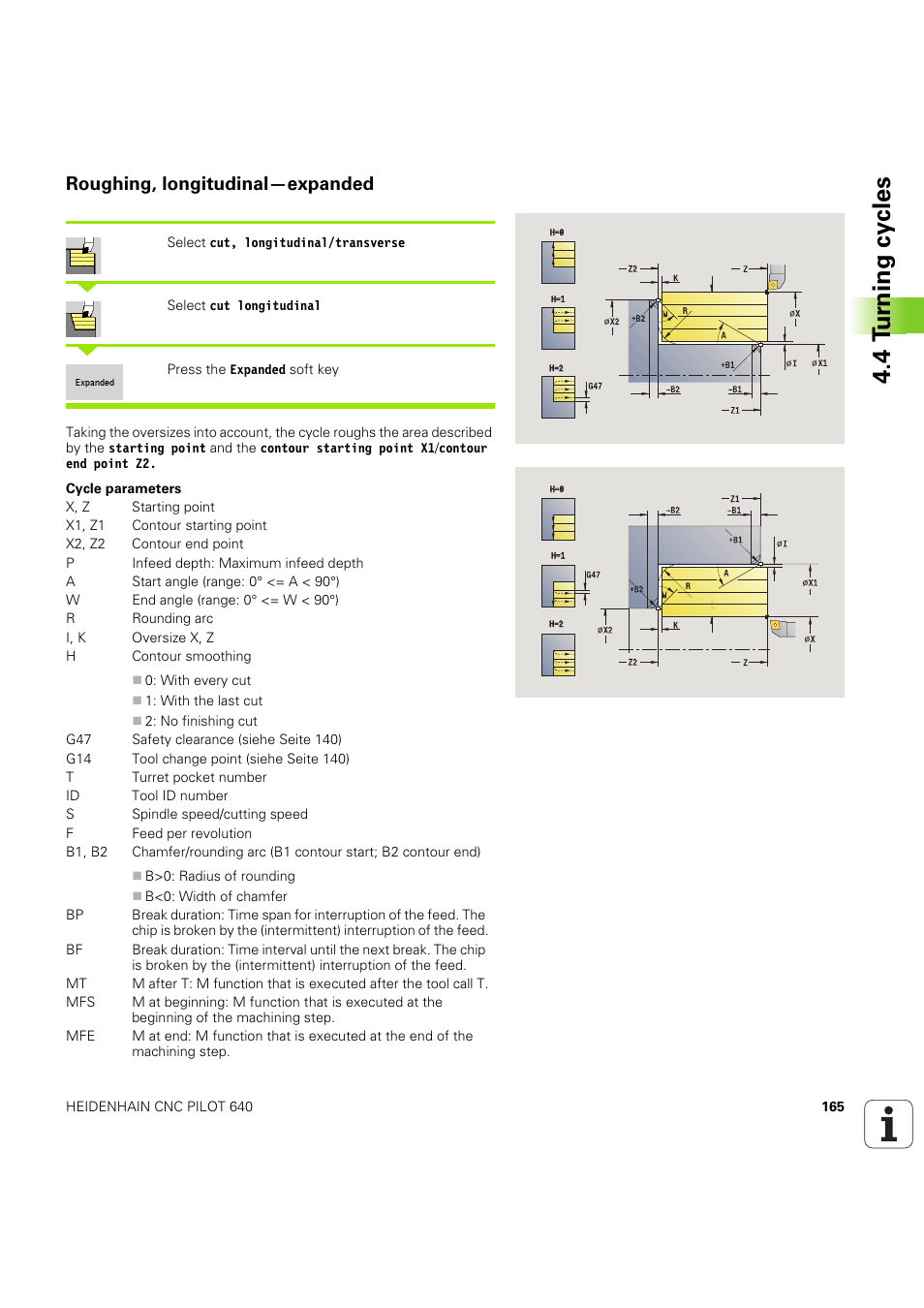 Roughing, longitudinal—expanded, 4 t u rn ing cy cles | HEIDENHAIN SW 68894x-03 User Manual | Page 165 / 654