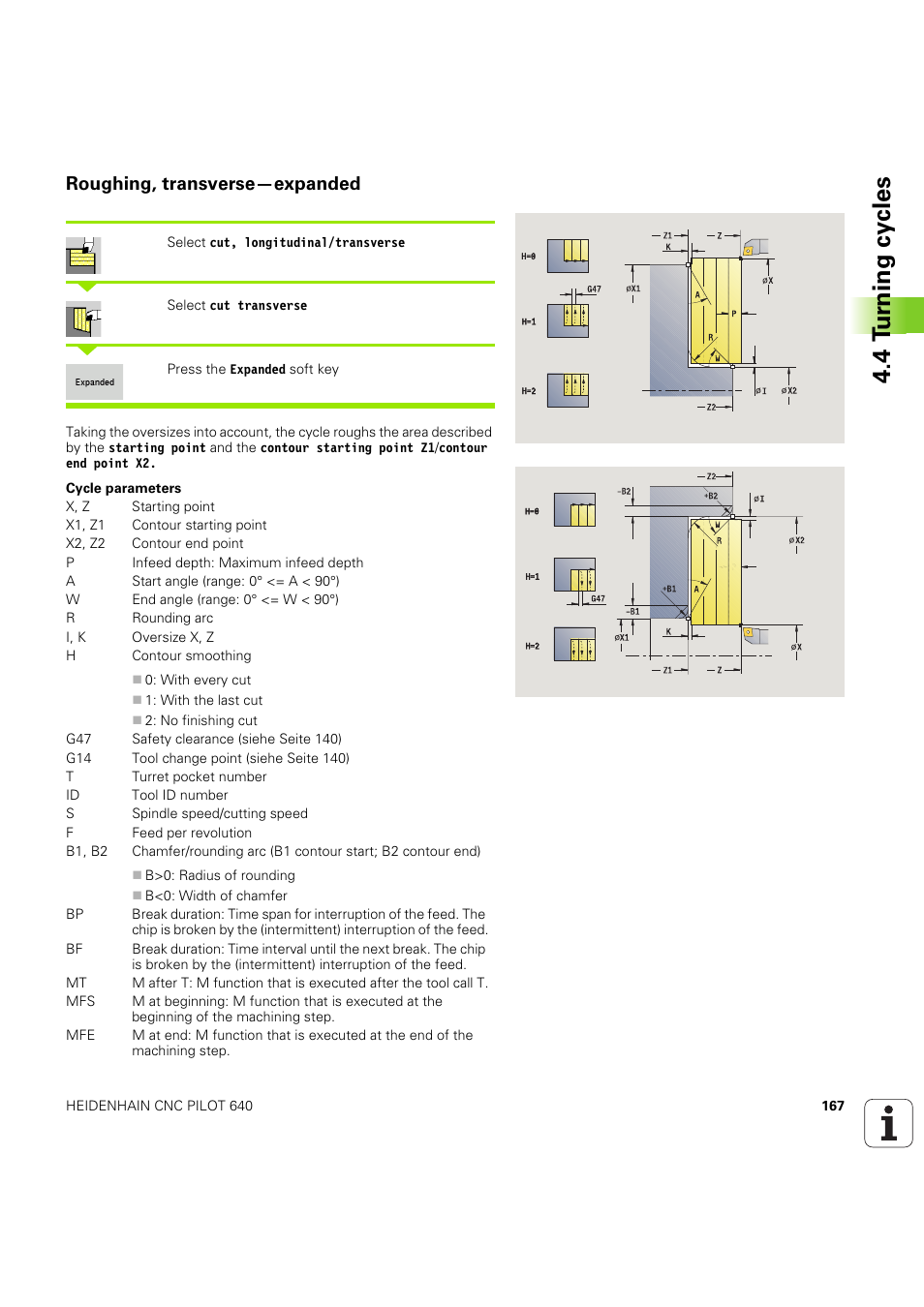 Roughing, transverse—expanded, 4 t u rn ing cy cles | HEIDENHAIN SW 68894x-03 User Manual | Page 167 / 654