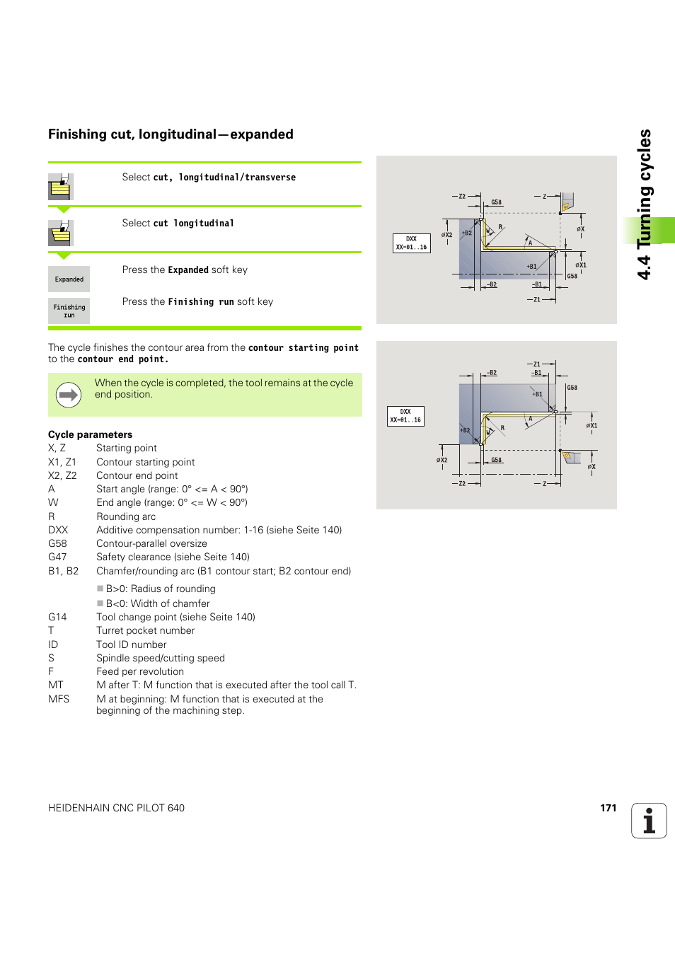 Finishing cut, longitudinal—expanded, 4 t u rn ing cy cles | HEIDENHAIN SW 68894x-03 User Manual | Page 171 / 654