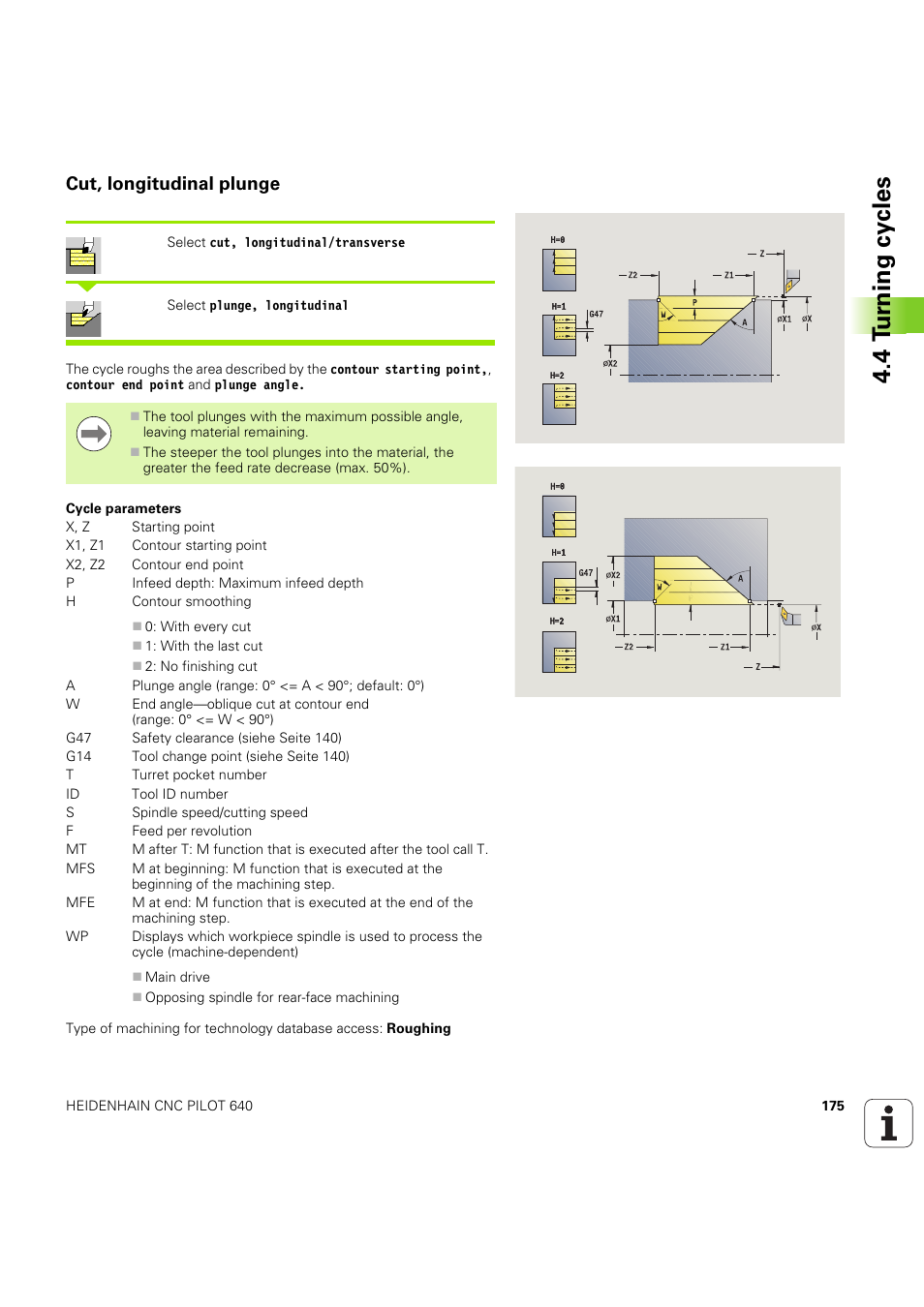 Cut, longitudinal plunge, 4 t u rn ing cy cles | HEIDENHAIN SW 68894x-03 User Manual | Page 175 / 654