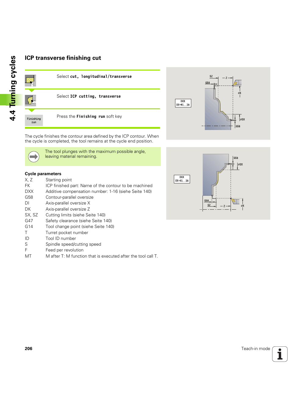 Icp transverse finishing cut, 4 t u rn ing cy cles | HEIDENHAIN SW 68894x-03 User Manual | Page 206 / 654