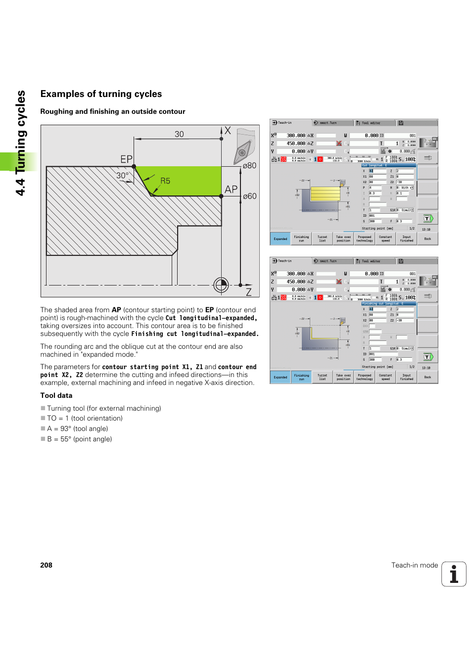 Examples of turning cycles, 4 t u rn ing cy cles | HEIDENHAIN SW 68894x-03 User Manual | Page 208 / 654