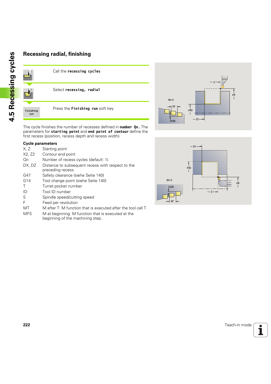 Recessing radial, finishing, 5 recessing cy cles | HEIDENHAIN SW 68894x-03 User Manual | Page 222 / 654