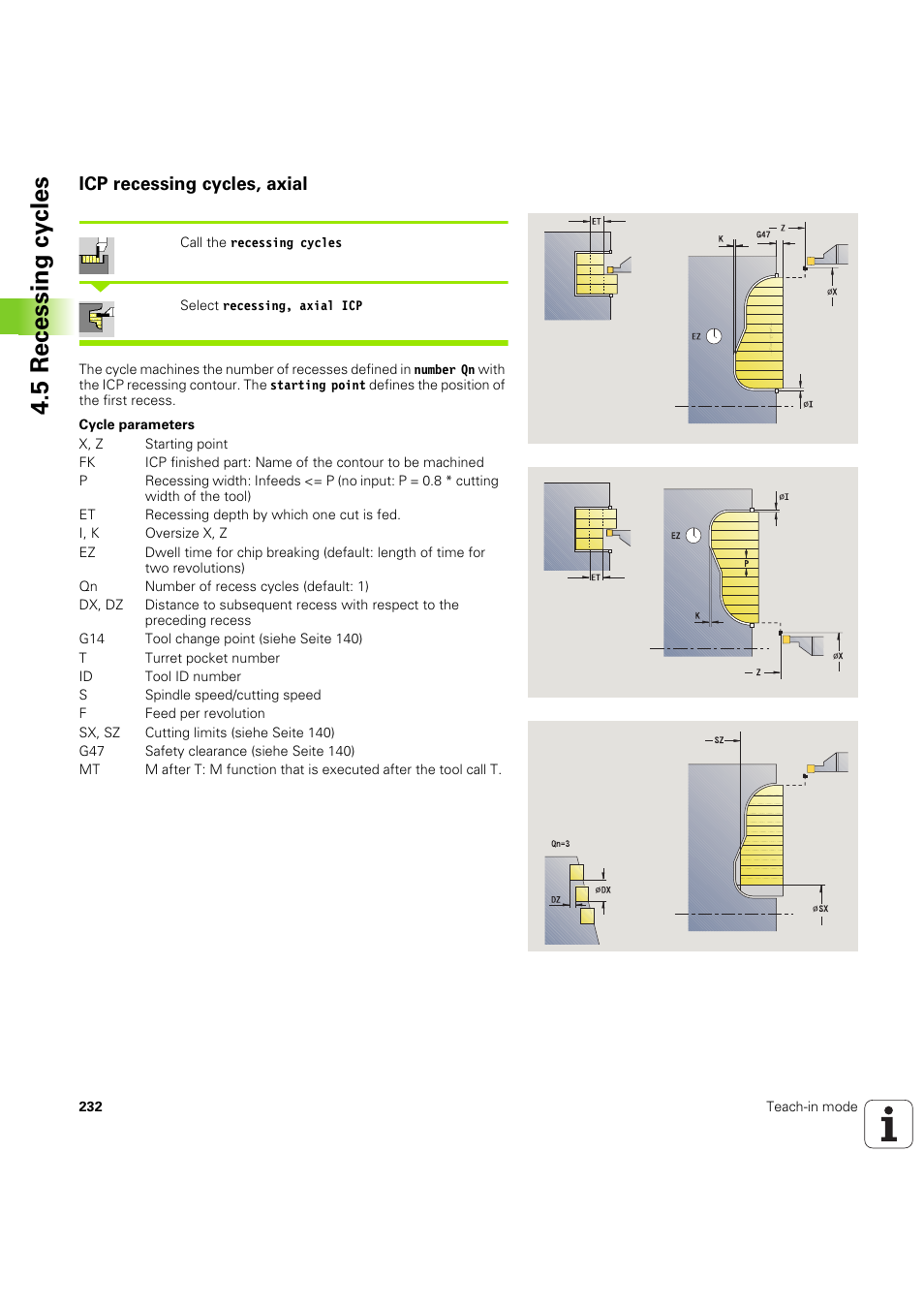 Icp recessing cycles, axial, 5 recessing cy cles | HEIDENHAIN SW 68894x-03 User Manual | Page 232 / 654
