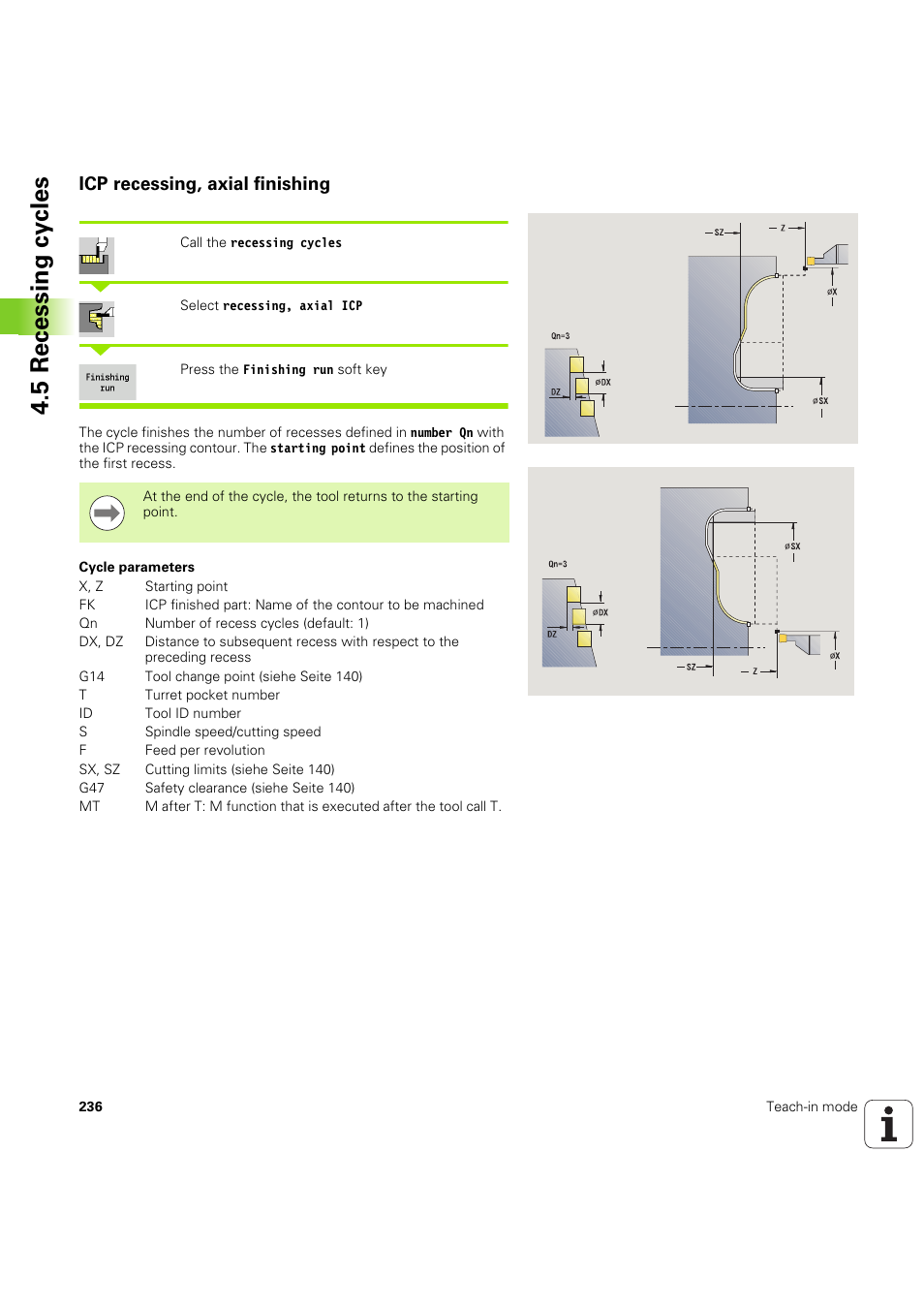 Icp recessing, axial finishing, 5 recessing cy cles | HEIDENHAIN SW 68894x-03 User Manual | Page 236 / 654