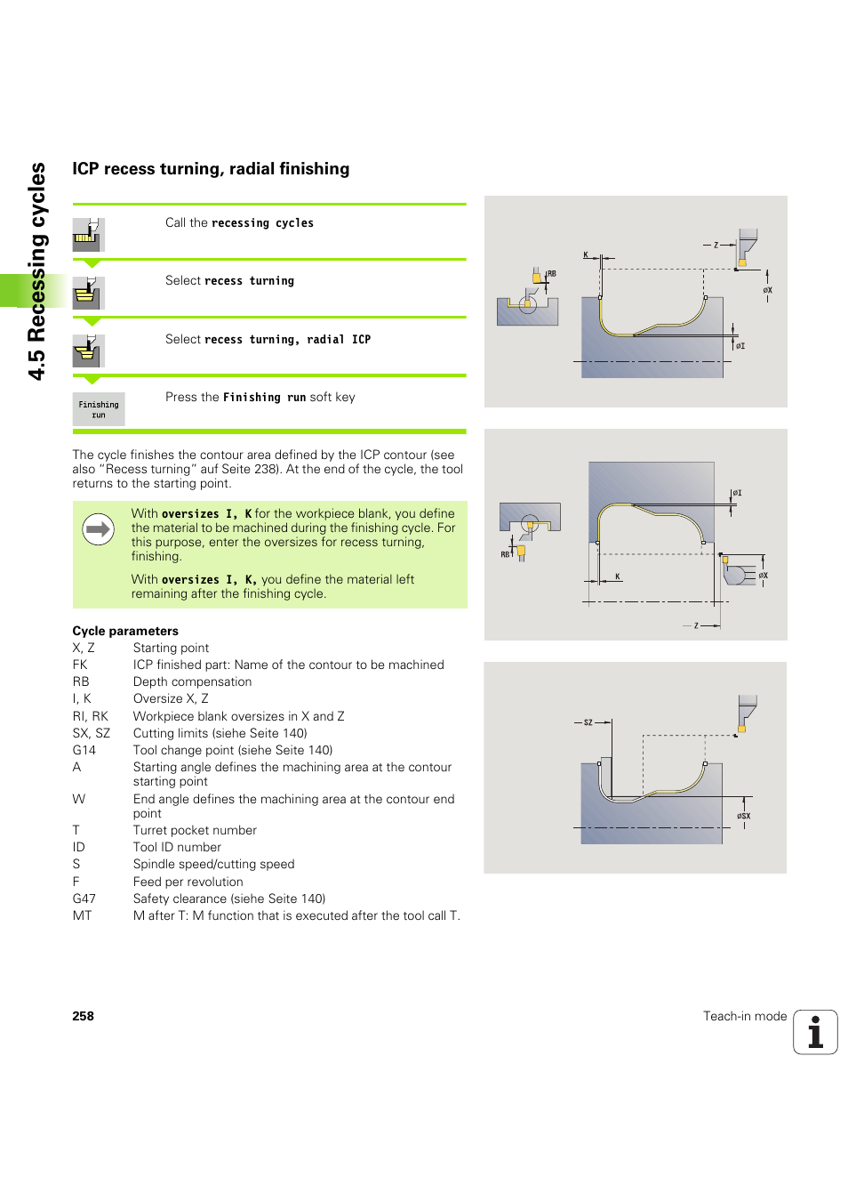 Icp recess turning, radial finishing, 5 recessing cy cles | HEIDENHAIN SW 68894x-03 User Manual | Page 258 / 654