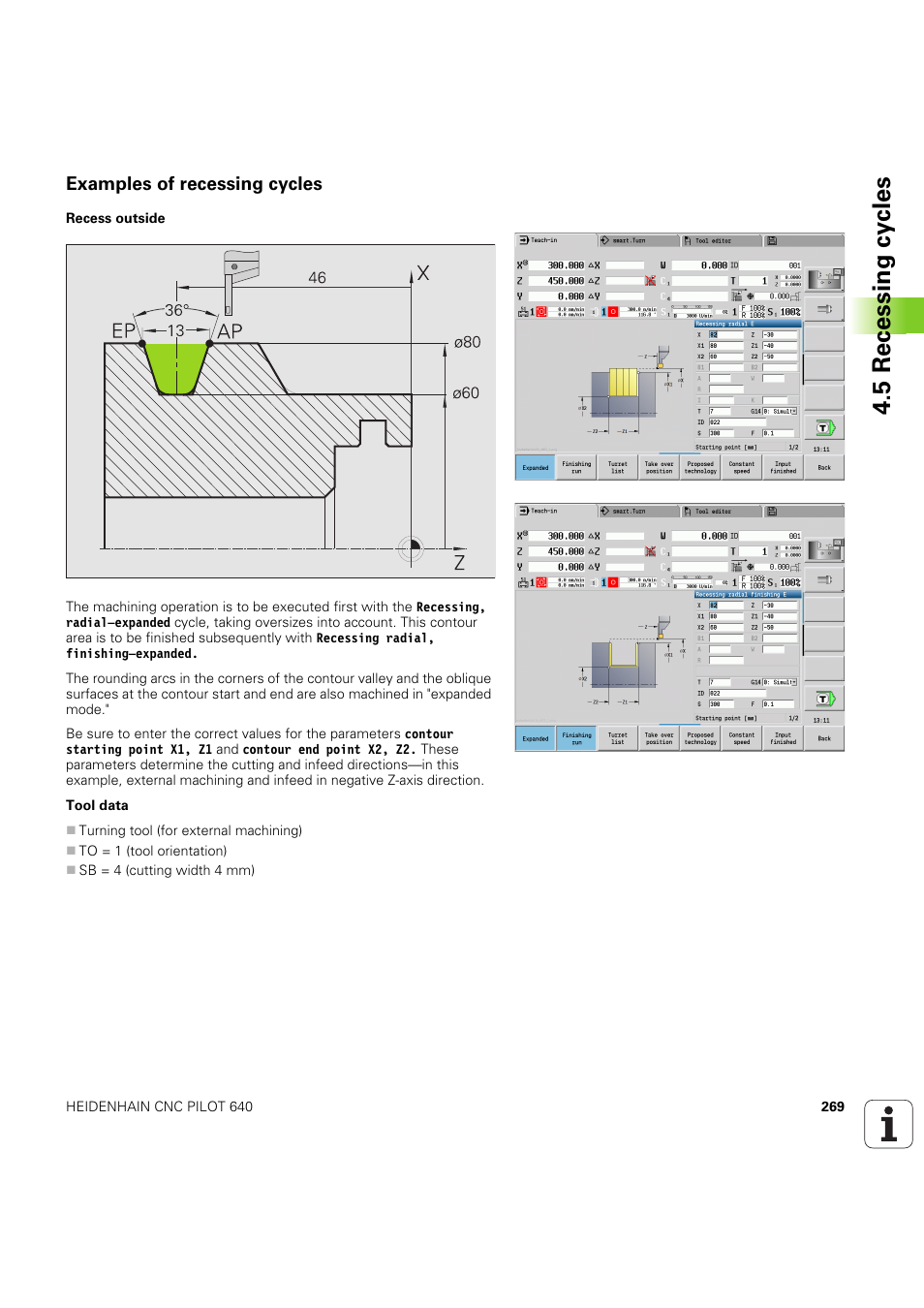 Examples of recessing cycles, 5 recessing cy cles | HEIDENHAIN SW 68894x-03 User Manual | Page 269 / 654