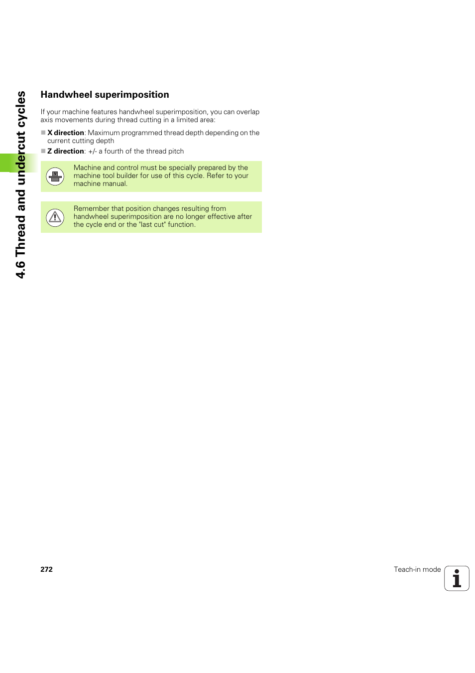 Handwheel superimposition, 6 thr ead and under c ut cy cles | HEIDENHAIN SW 68894x-03 User Manual | Page 272 / 654