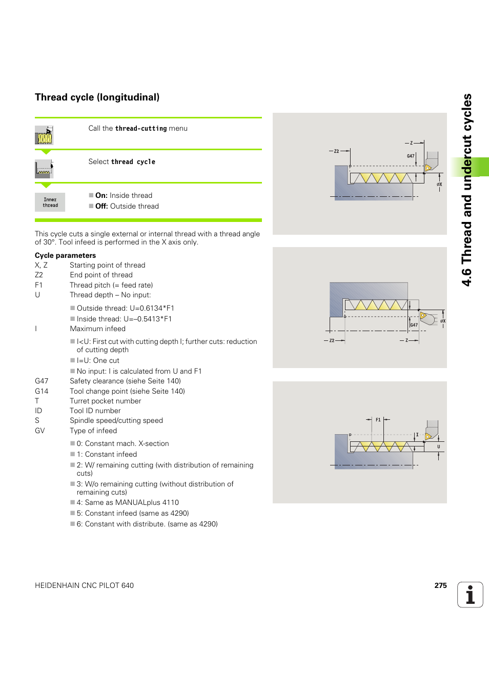 Thread cycle (longitudinal), 6 thr ead and under c ut cy cles | HEIDENHAIN SW 68894x-03 User Manual | Page 275 / 654