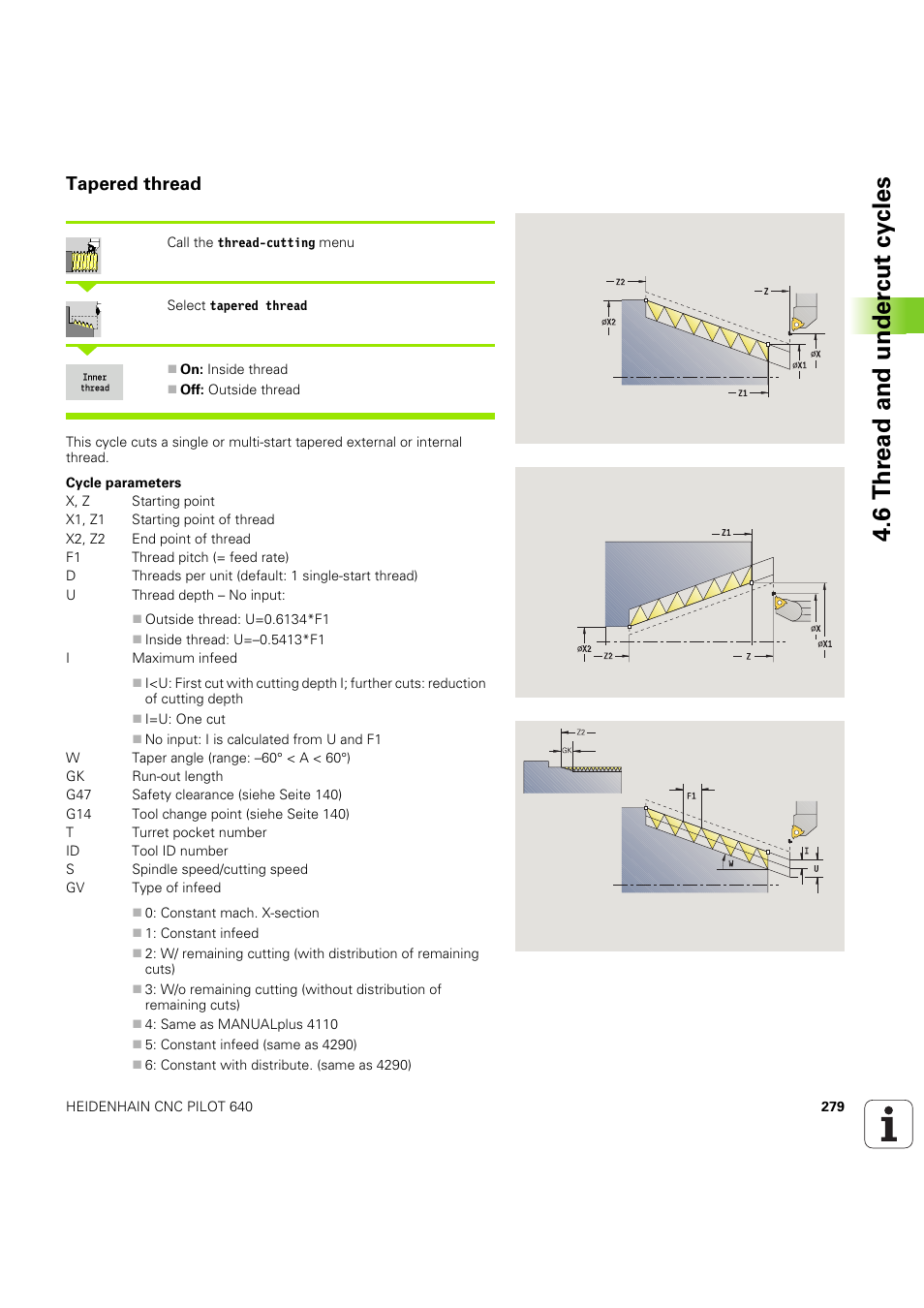 Tapered thread, 6 thr ead and under c ut cy cles | HEIDENHAIN SW 68894x-03 User Manual | Page 279 / 654