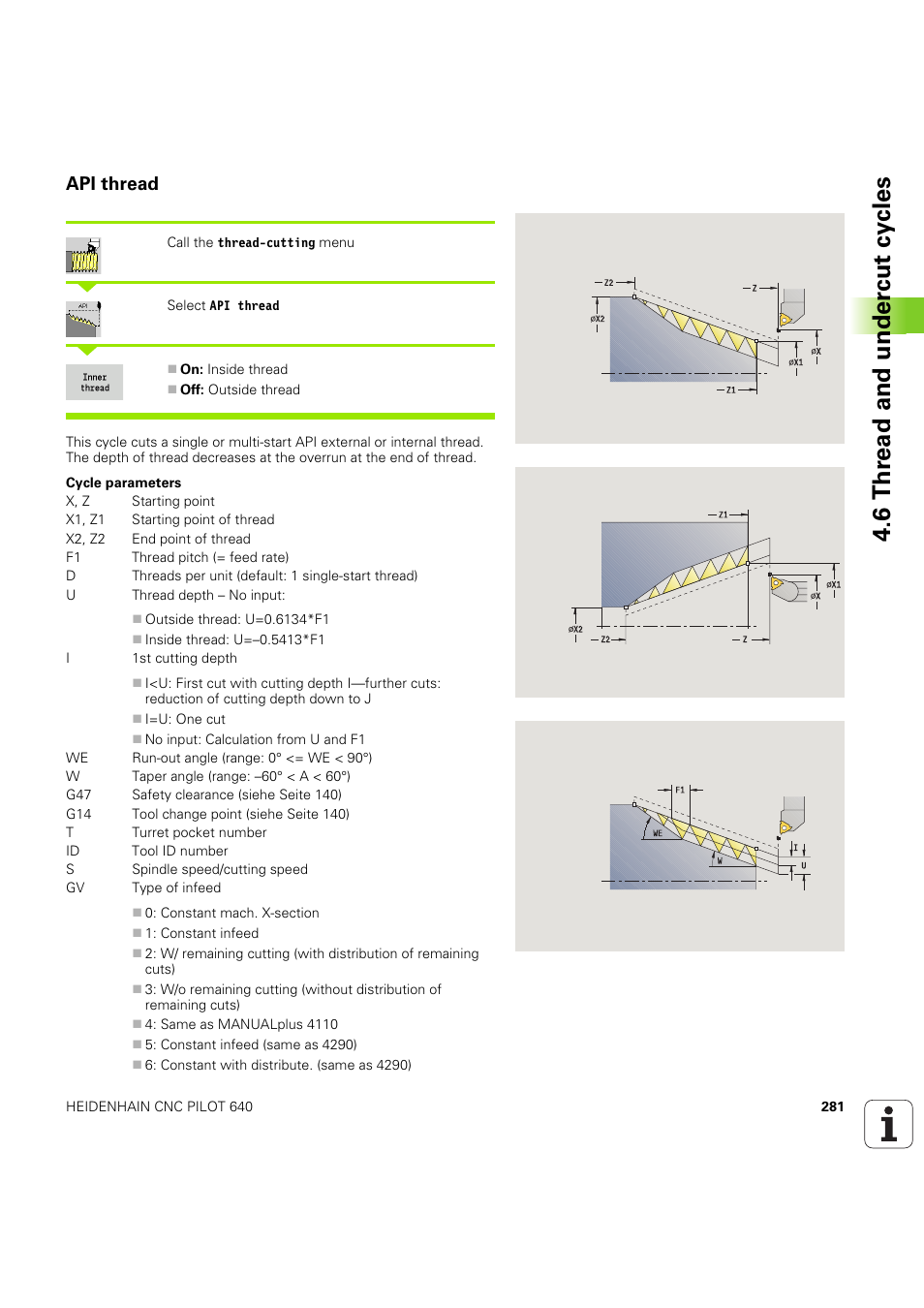 Api thread, 6 thr ead and under c ut cy cles | HEIDENHAIN SW 68894x-03 User Manual | Page 281 / 654