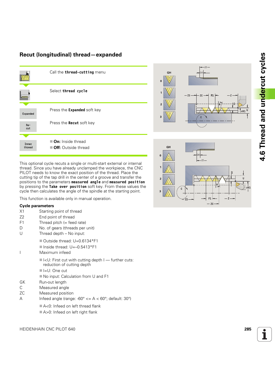 Recut (longitudinal) thread—expanded, 6 thr ead and under c ut cy cles | HEIDENHAIN SW 68894x-03 User Manual | Page 285 / 654