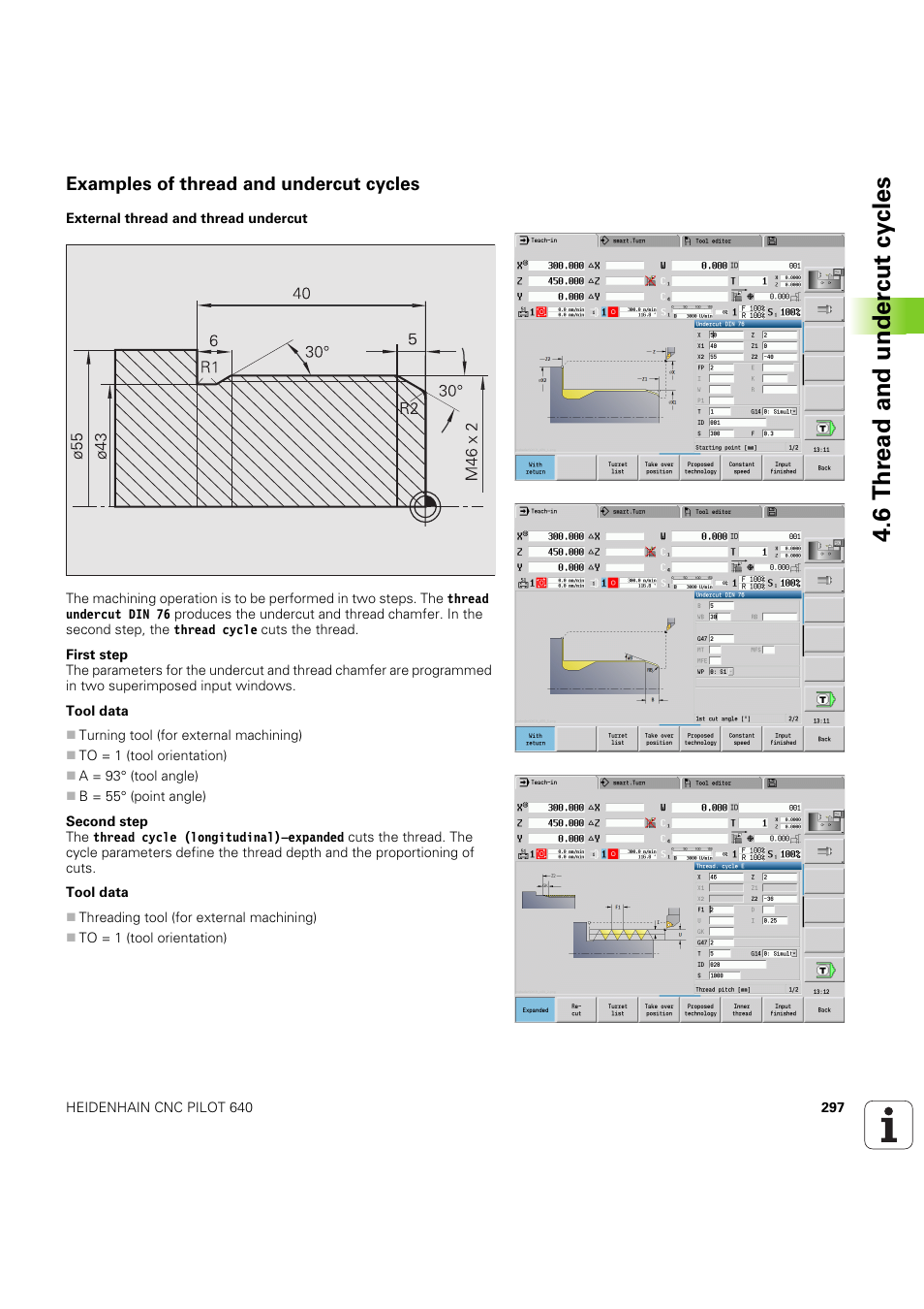 Examples of thread and undercut cycles, 6 thr ead and under c ut cy cles | HEIDENHAIN SW 68894x-03 User Manual | Page 297 / 654