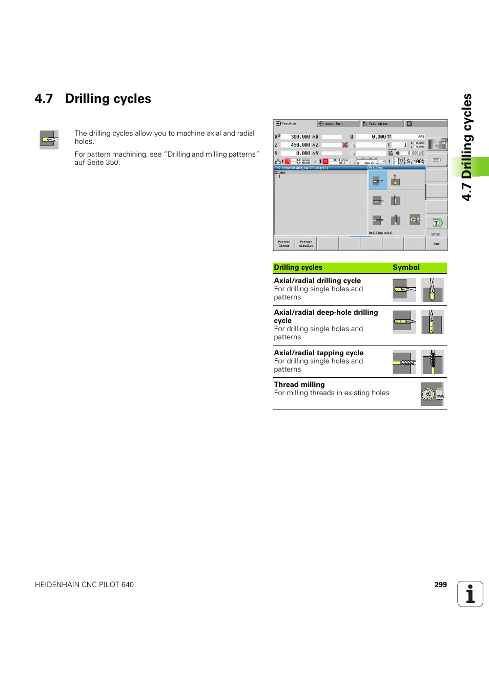7 drilling cycles, Les (siehe „drilling cycles” auf seite 299), 7 dr illing cy cles 4.7 drilling cycles | HEIDENHAIN SW 68894x-03 User Manual | Page 299 / 654
