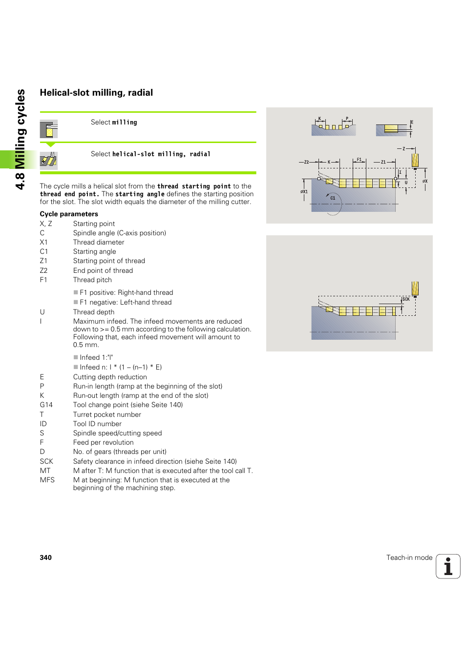 Helical-slot milling, radial, 8 milling cy cles | HEIDENHAIN SW 68894x-03 User Manual | Page 340 / 654