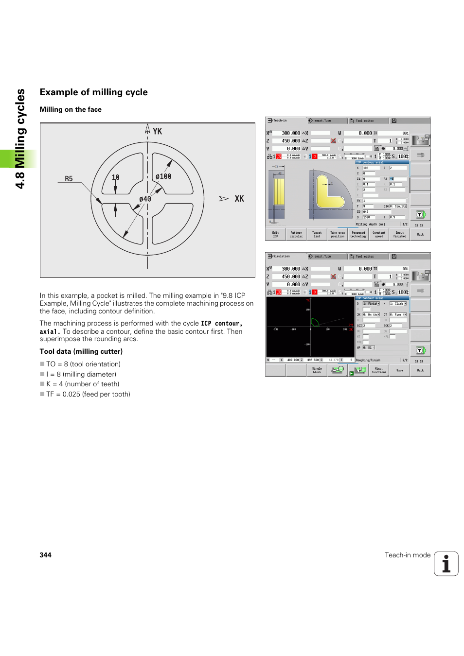 Example of milling cycle, 8 milling cy cles | HEIDENHAIN SW 68894x-03 User Manual | Page 344 / 654