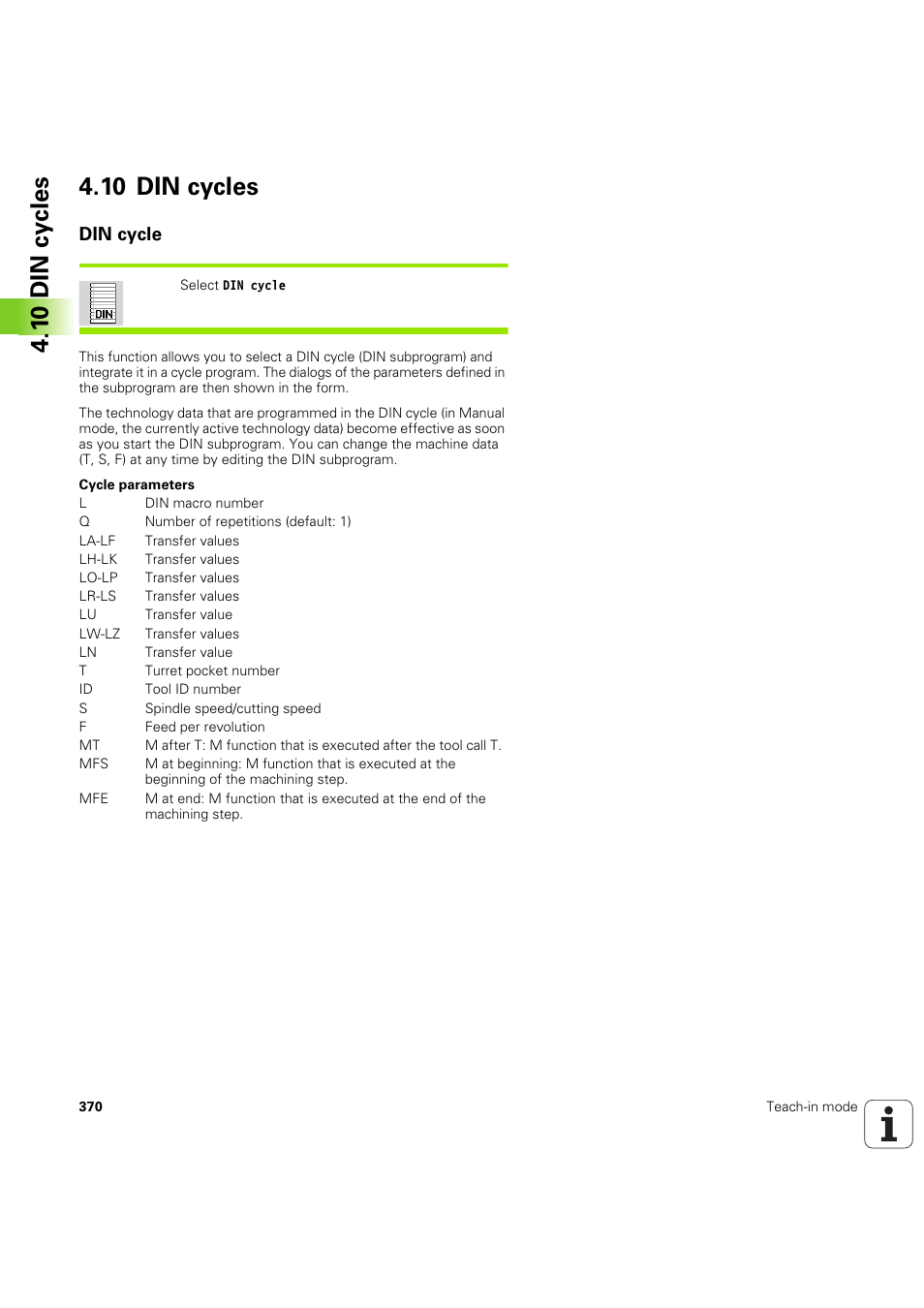 10 din cycles, Din cycle | HEIDENHAIN SW 68894x-03 User Manual | Page 370 / 654