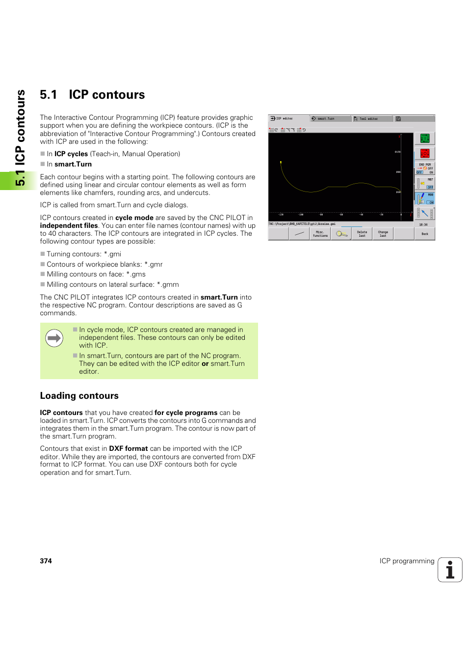 1 icp contours, Loading contours, 1 icp cont ours 5.1 icp contours | HEIDENHAIN SW 68894x-03 User Manual | Page 374 / 654