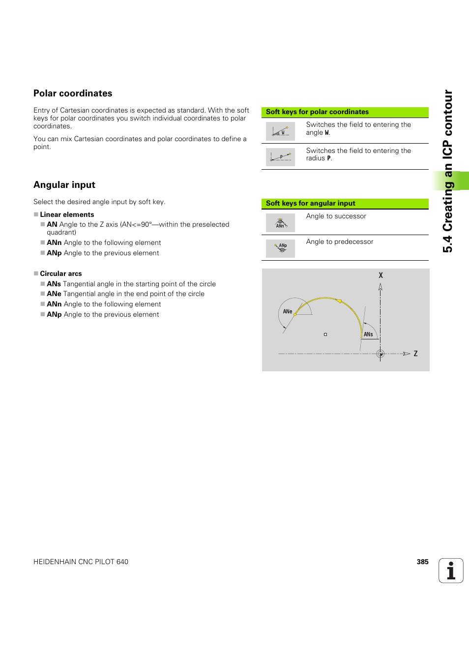 Polar coordinates, Angular input, 4 cr eating an icp cont our | HEIDENHAIN SW 68894x-03 User Manual | Page 385 / 654