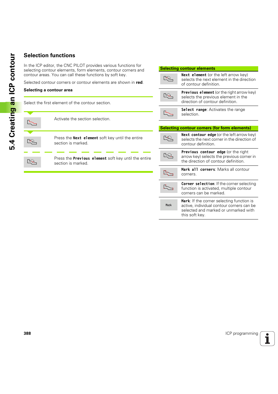 Selection functions, 4 cr eating an icp cont our | HEIDENHAIN SW 68894x-03 User Manual | Page 388 / 654