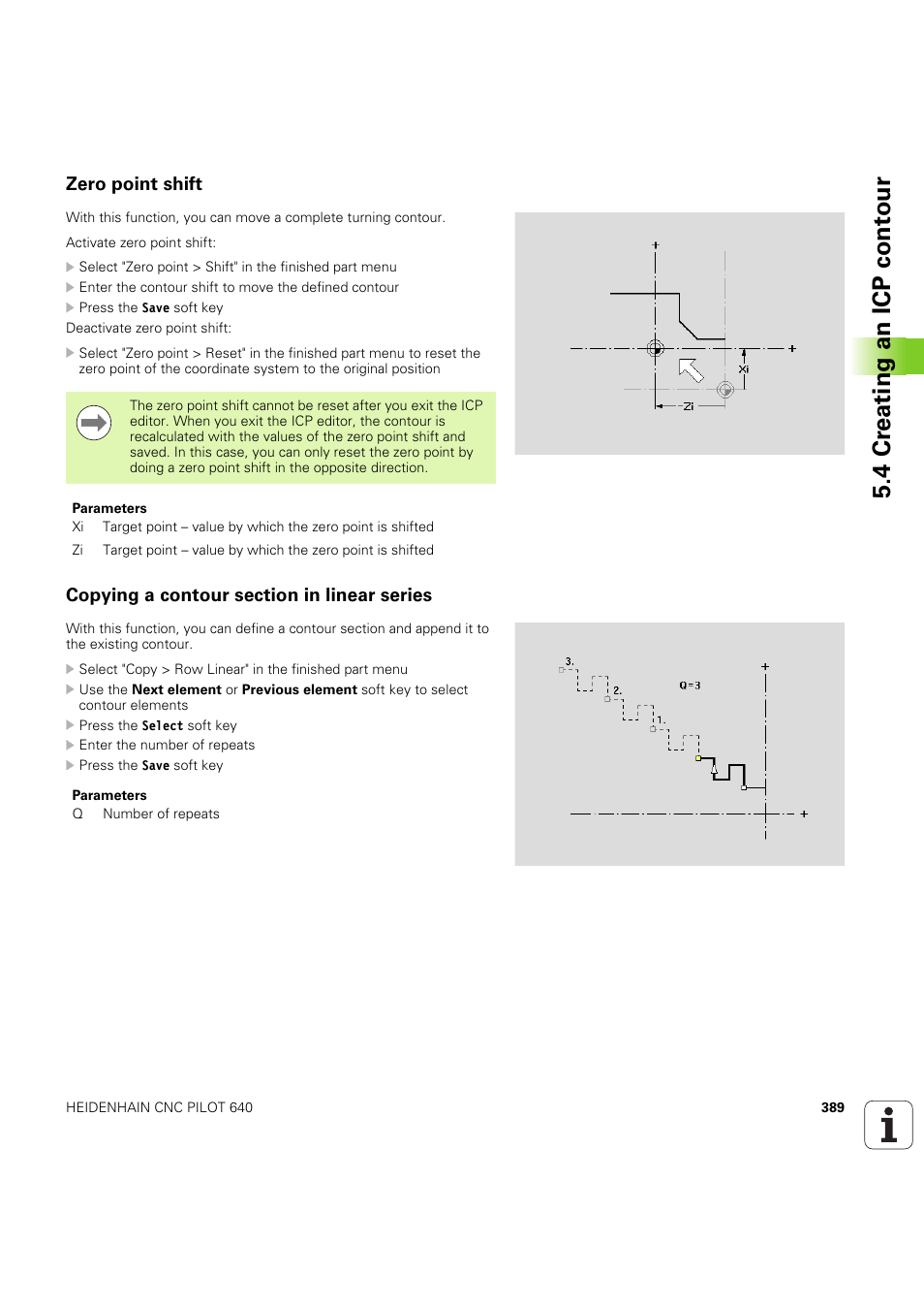 Zero point shift, Copying a contour section in linear series, Siehe auch „zero point shift” auf seite 389) | 4 cr eating an icp cont our | HEIDENHAIN SW 68894x-03 User Manual | Page 389 / 654