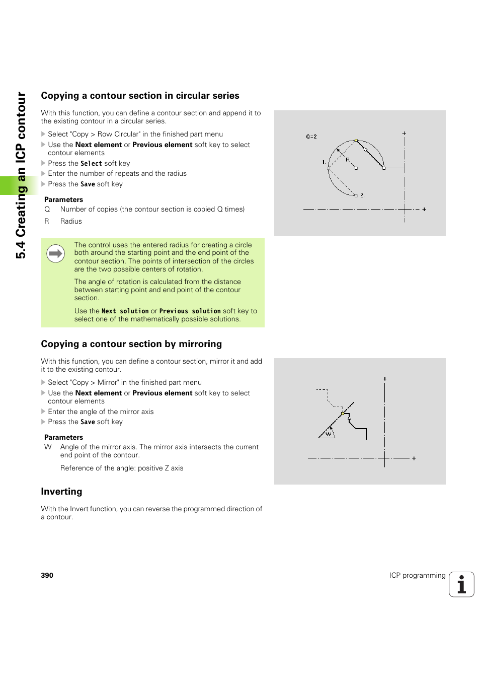Copying a contour section in circular series, Copying a contour section by mirroring, Inverting | 4 cr eating an icp cont our | HEIDENHAIN SW 68894x-03 User Manual | Page 390 / 654