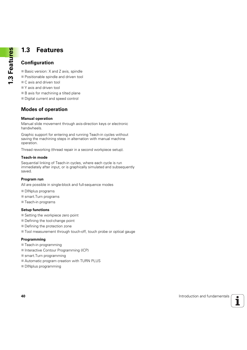 3 features, Configuration, Modes of operation | 3 f eat ur es 1.3 features | HEIDENHAIN SW 68894x-03 User Manual | Page 40 / 654