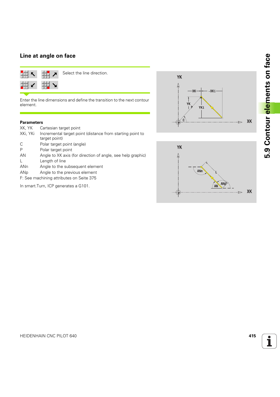 Line at angle on face, 9 cont our elements on f a ce | HEIDENHAIN SW 68894x-03 User Manual | Page 415 / 654