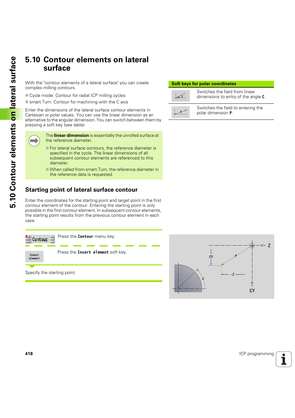 10 contour elements on lateral surface, Starting point of lateral surface contour | HEIDENHAIN SW 68894x-03 User Manual | Page 418 / 654