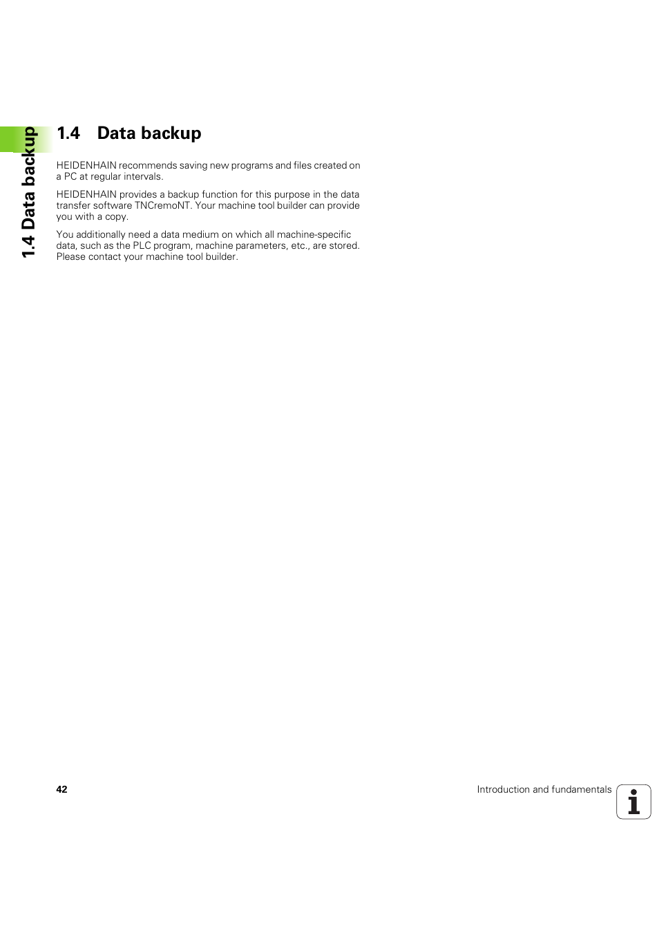 4 data backup, 4 d a ta bac k up 1.4 data backup | HEIDENHAIN SW 68894x-03 User Manual | Page 42 / 654