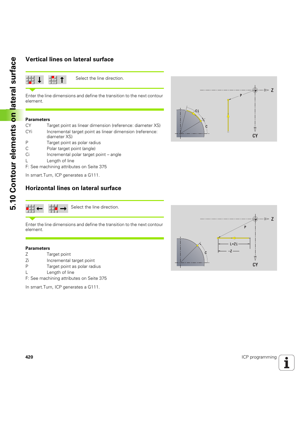 Vertical lines on lateral surface, Horizontal lines on lateral surface, 1 0 cont our elements on lat e ra l surf ace | HEIDENHAIN SW 68894x-03 User Manual | Page 420 / 654