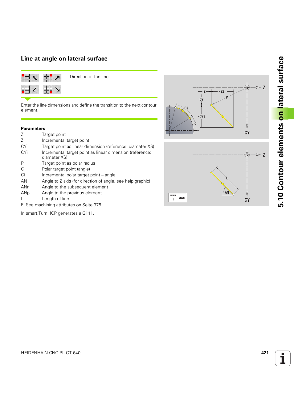 Line at angle on lateral surface, 1 0 cont our elements on lat e ra l surf ace | HEIDENHAIN SW 68894x-03 User Manual | Page 421 / 654