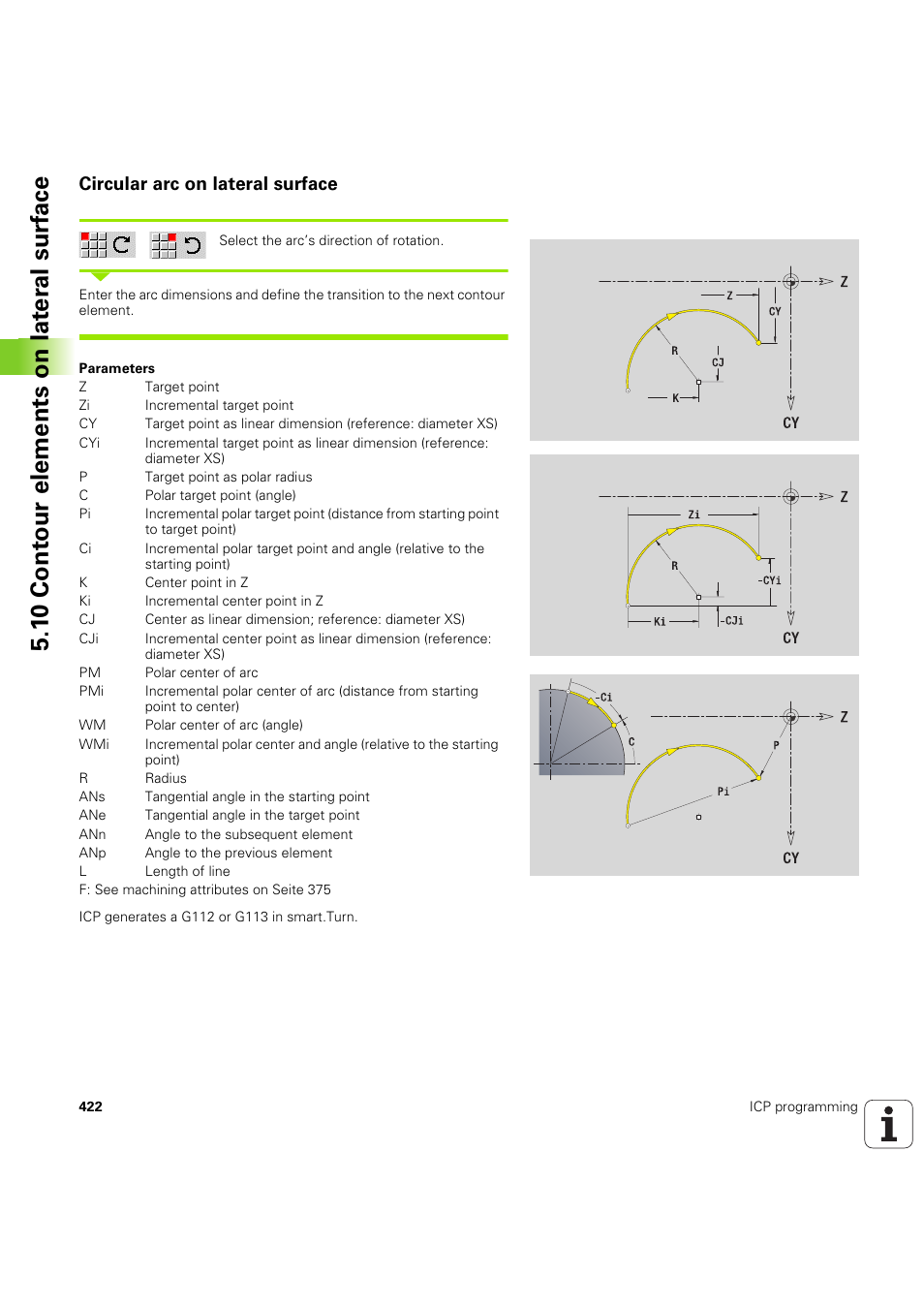 Circular arc on lateral surface, 1 0 cont our elements on lat e ra l surf ace | HEIDENHAIN SW 68894x-03 User Manual | Page 422 / 654