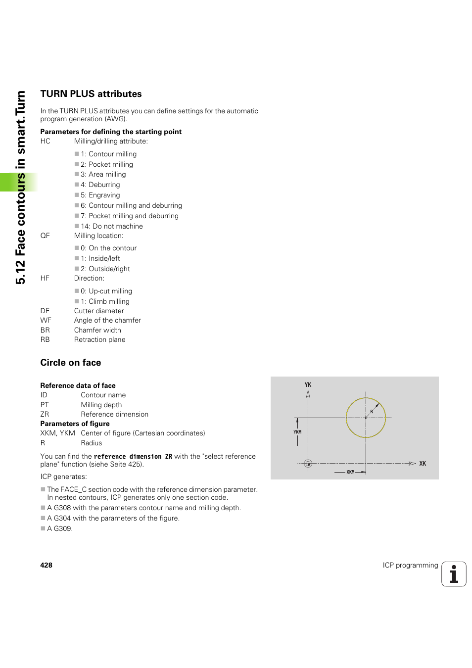 Turn plus attributes, Circle on face, 12 f a ce cont ours in smar t.t u rn | HEIDENHAIN SW 68894x-03 User Manual | Page 428 / 654
