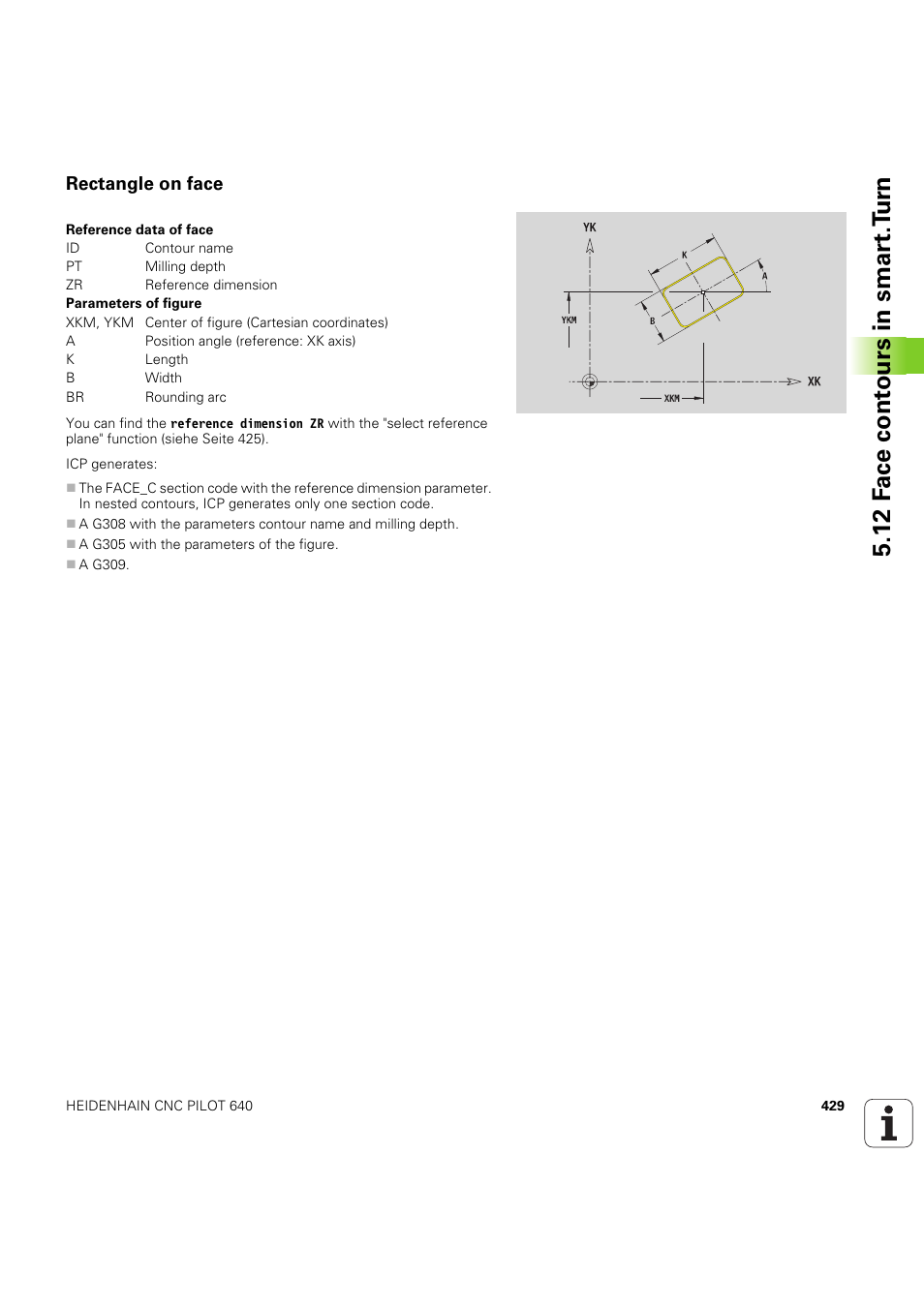 Rectangle on face, 12 f a ce cont ours in smar t.t u rn | HEIDENHAIN SW 68894x-03 User Manual | Page 429 / 654