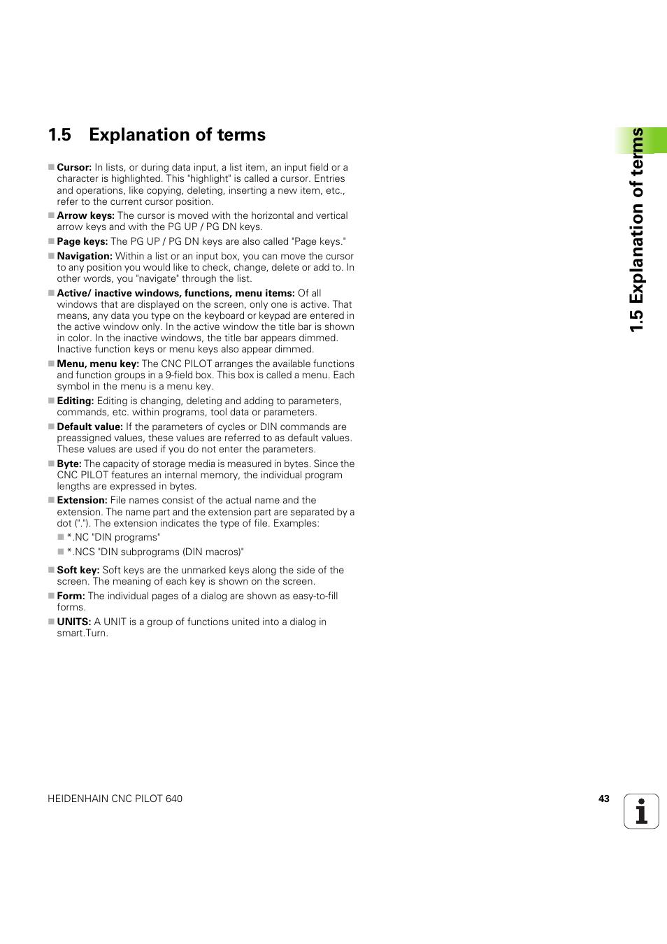 5 explanation of terms, 5 explanation of t e rm s 1.5 explanation of terms | HEIDENHAIN SW 68894x-03 User Manual | Page 43 / 654