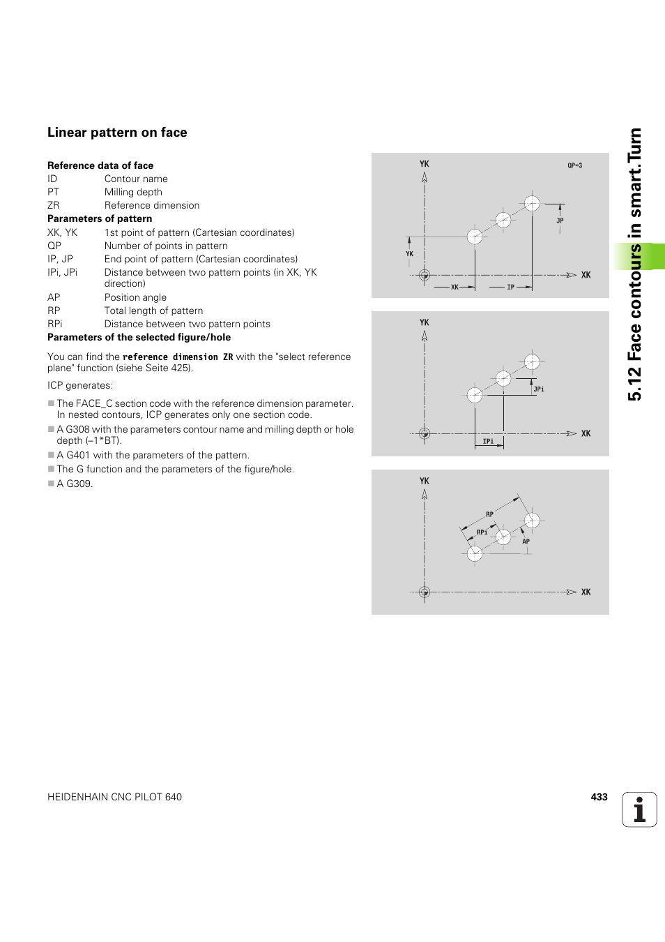 Linear pattern on face, 12 f a ce cont ours in smar t.t u rn | HEIDENHAIN SW 68894x-03 User Manual | Page 433 / 654