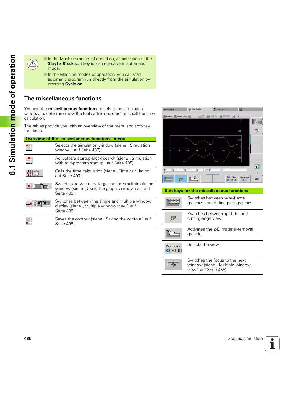 The miscellaneous functions, 1 simulation mode of oper a tion | HEIDENHAIN SW 68894x-03 User Manual | Page 486 / 654