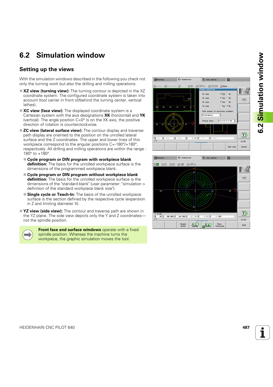2 simulation window, Setting up the views, Siehe „simulation window” auf seite 487) | 2 simulation windo w 6.2 simulation window | HEIDENHAIN SW 68894x-03 User Manual | Page 487 / 654