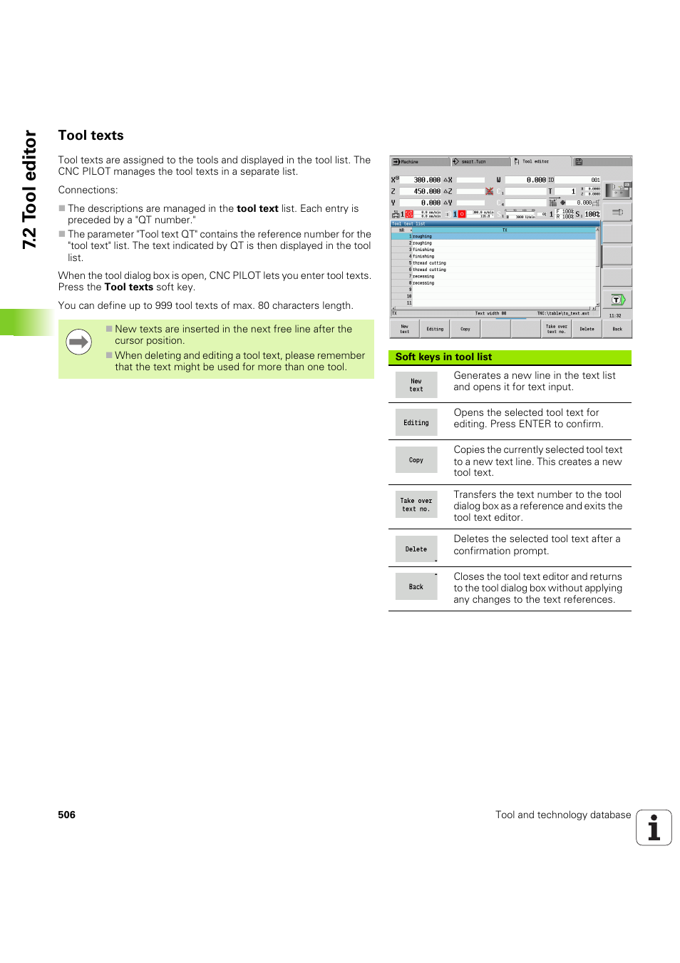 Tool texts, 2 t ool edit or | HEIDENHAIN SW 68894x-03 User Manual | Page 506 / 654