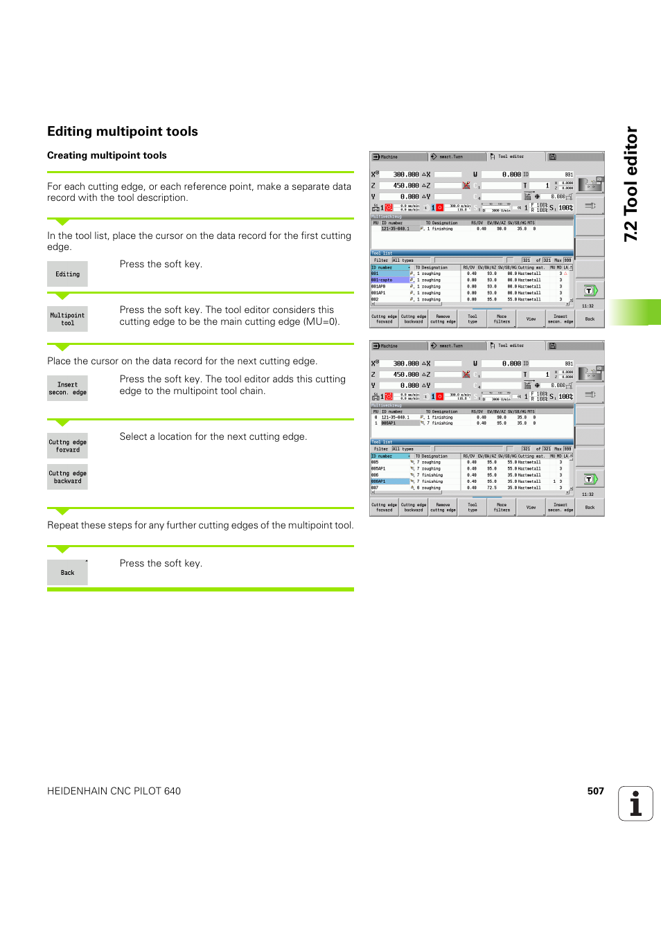 Editing multipoint tools, R (siehe „editing multipoint tools” auf seite 507), 2 t ool edit or | HEIDENHAIN SW 68894x-03 User Manual | Page 507 / 654