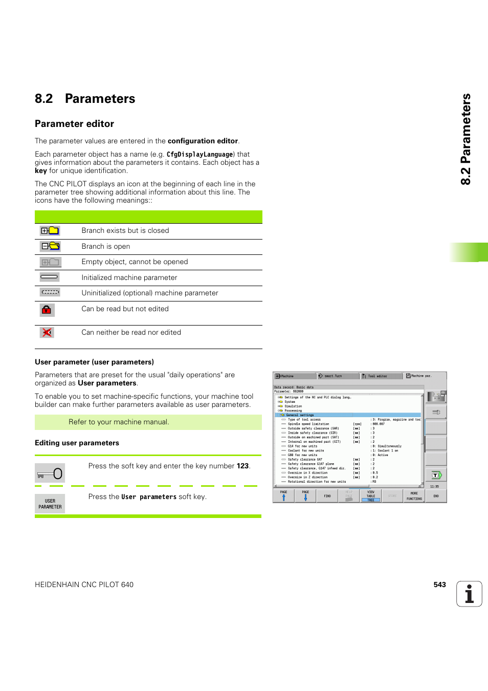 2 parameters, Parameter editor, 2 p a ra met e rs 8.2 parameters | HEIDENHAIN SW 68894x-03 User Manual | Page 543 / 654