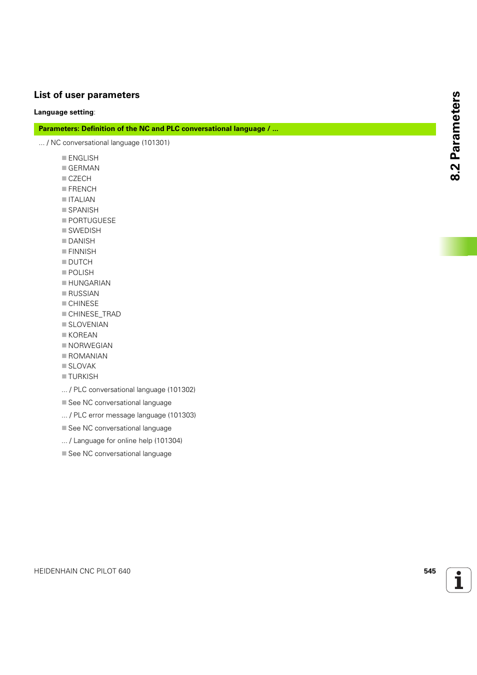 List of user parameters, Og (siehe „list of user parameters” auf seite 545), S (siehe „list of user parameters” auf seite 545) | 2 p a ra met e rs | HEIDENHAIN SW 68894x-03 User Manual | Page 545 / 654