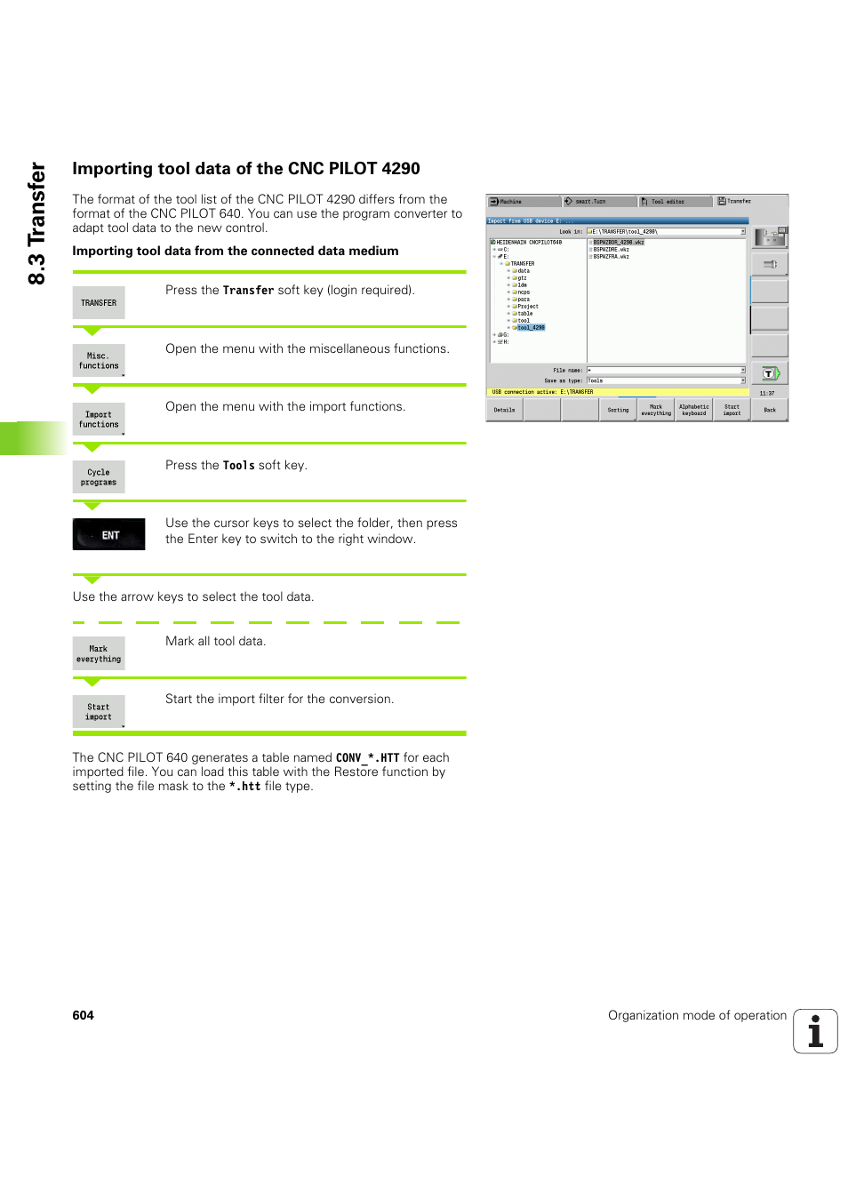 Importing tool data of the cnc pilot 4290, 3 t ransf er | HEIDENHAIN SW 68894x-03 User Manual | Page 604 / 654