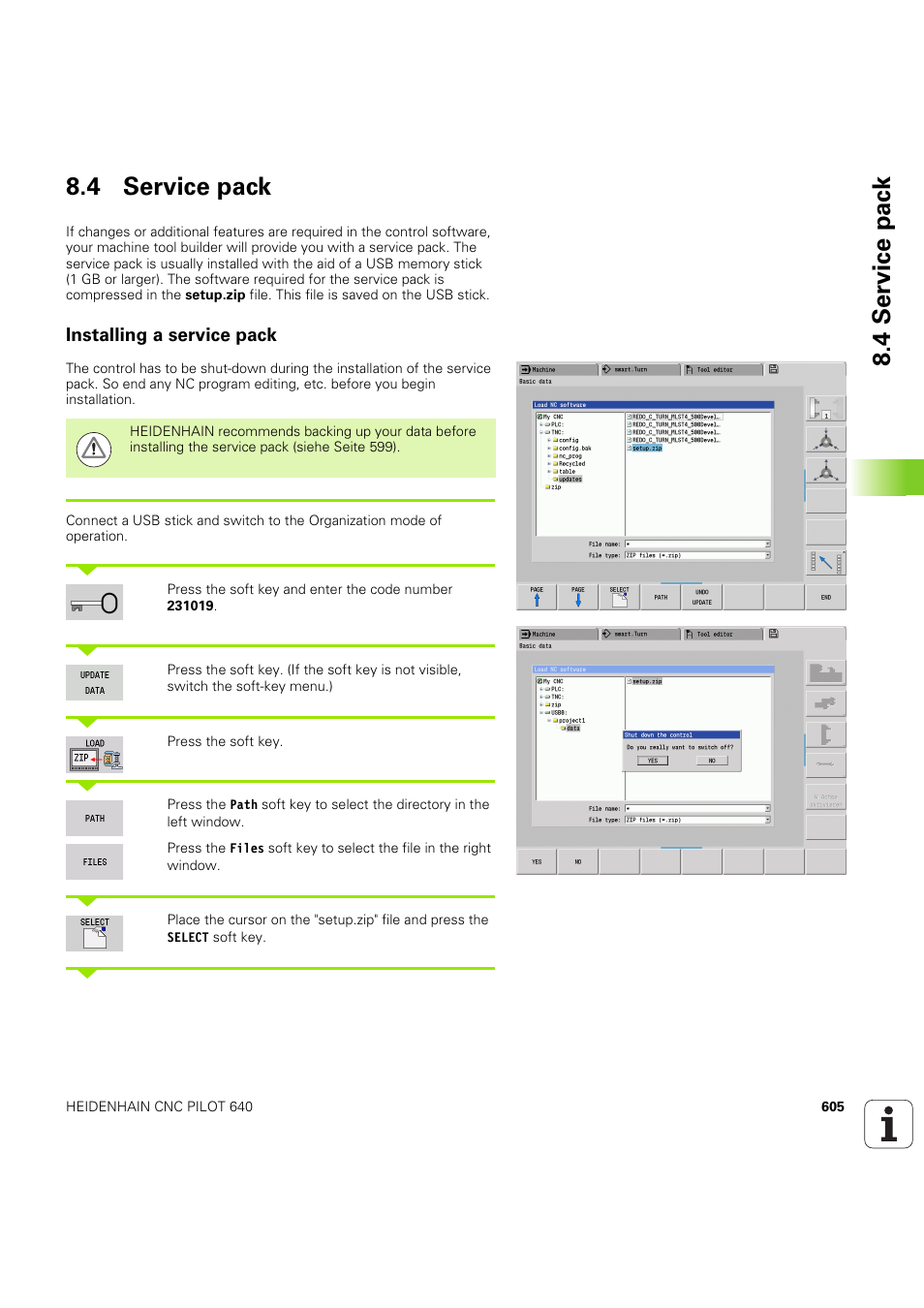 4 service pack, Installing a service pack, 4 service pac k 8.4 service pack | HEIDENHAIN SW 68894x-03 User Manual | Page 605 / 654
