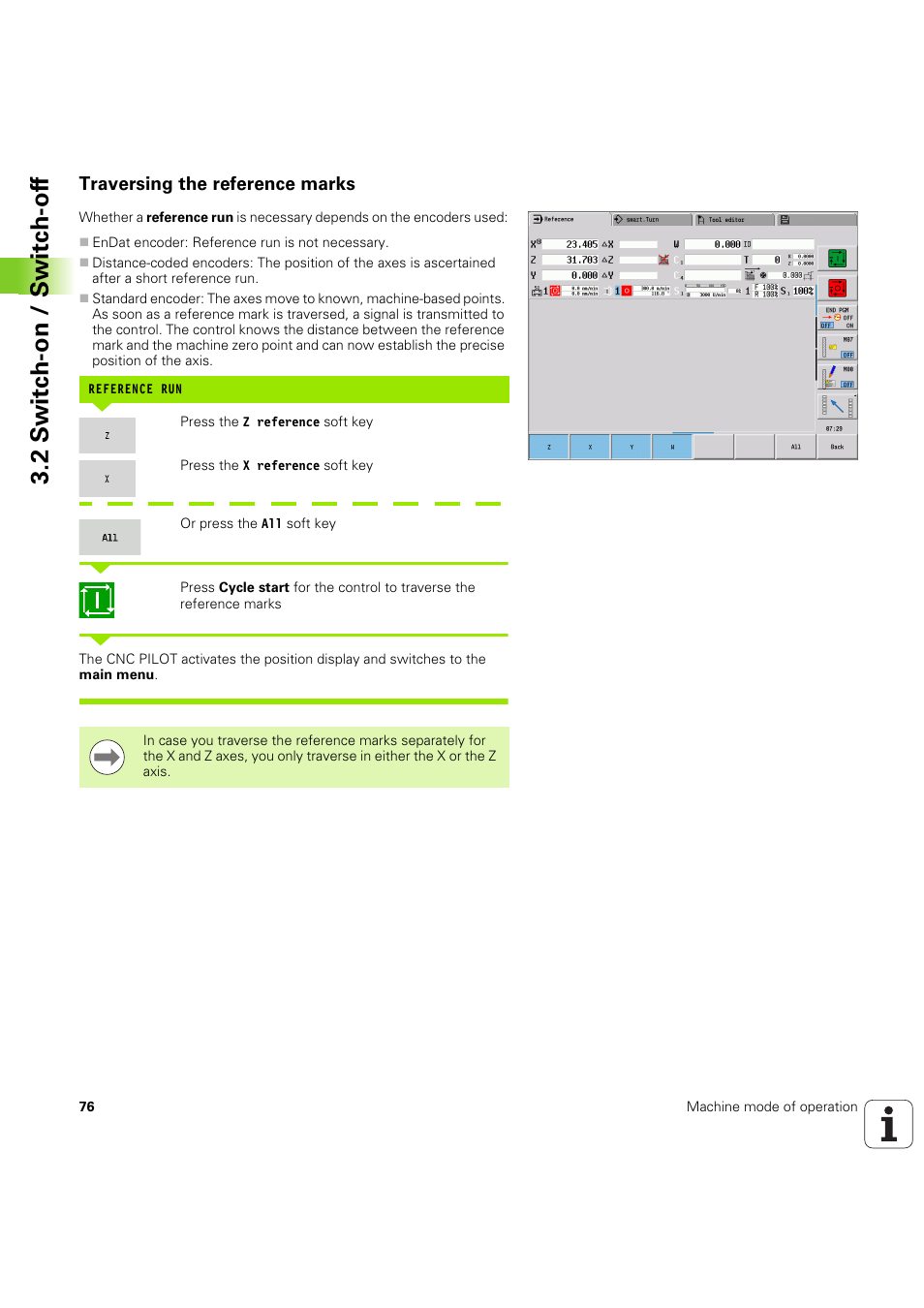 Traversing the reference marks, 2 s w itc h -on / s w itc h -of f | HEIDENHAIN SW 68894x-03 User Manual | Page 76 / 654