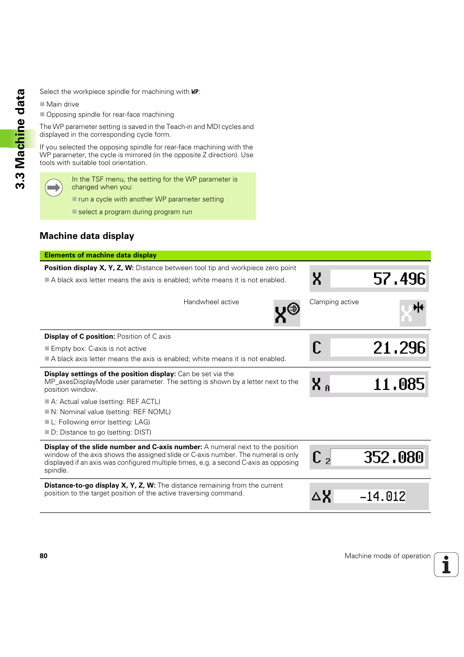 Machine data display, 3 mac h ine data | HEIDENHAIN SW 68894x-03 User Manual | Page 80 / 654
