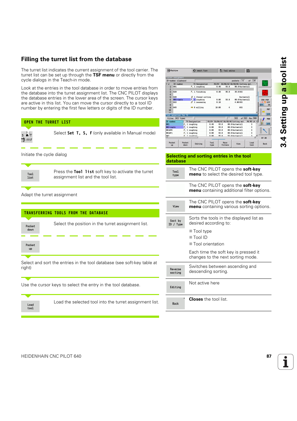 Filling the turret list from the database, 4 set ting up a t ool list | HEIDENHAIN SW 68894x-03 User Manual | Page 87 / 654